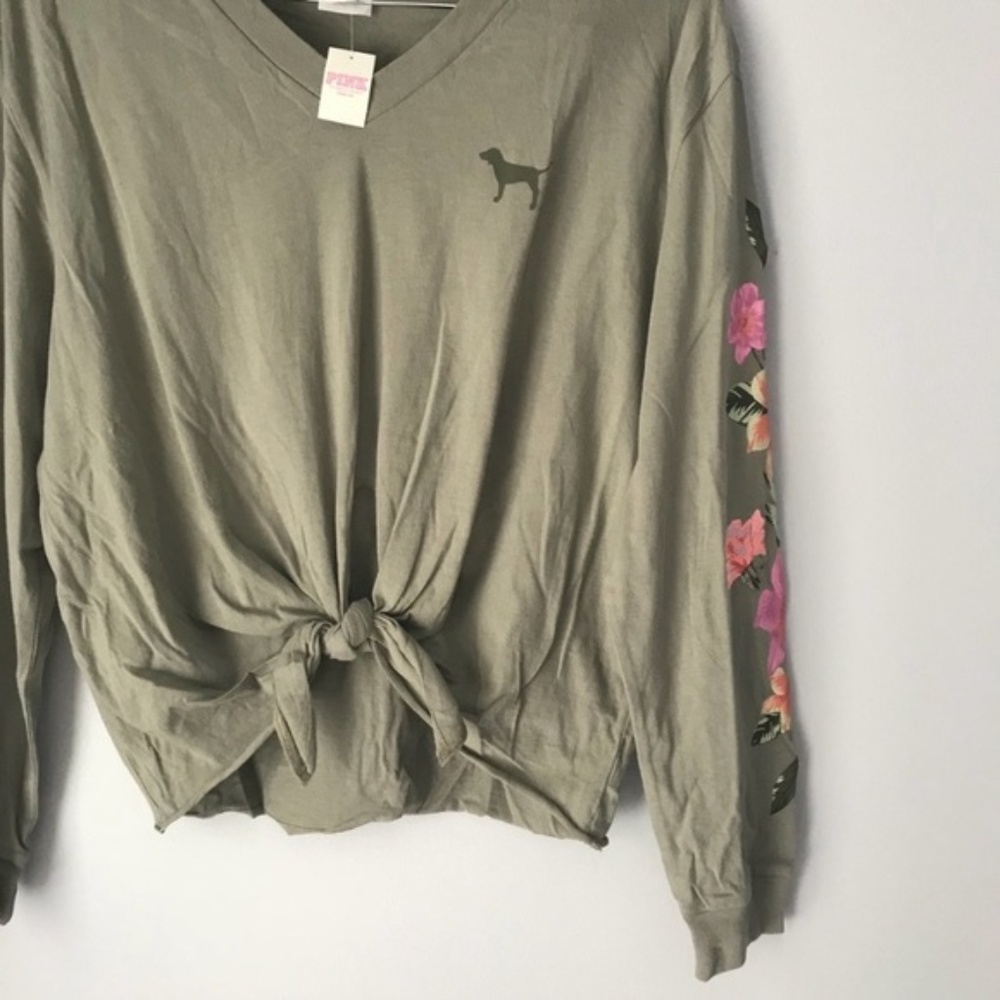 NWT Victoria’s Secret pink green tie front tee - Picture 2 of 5
